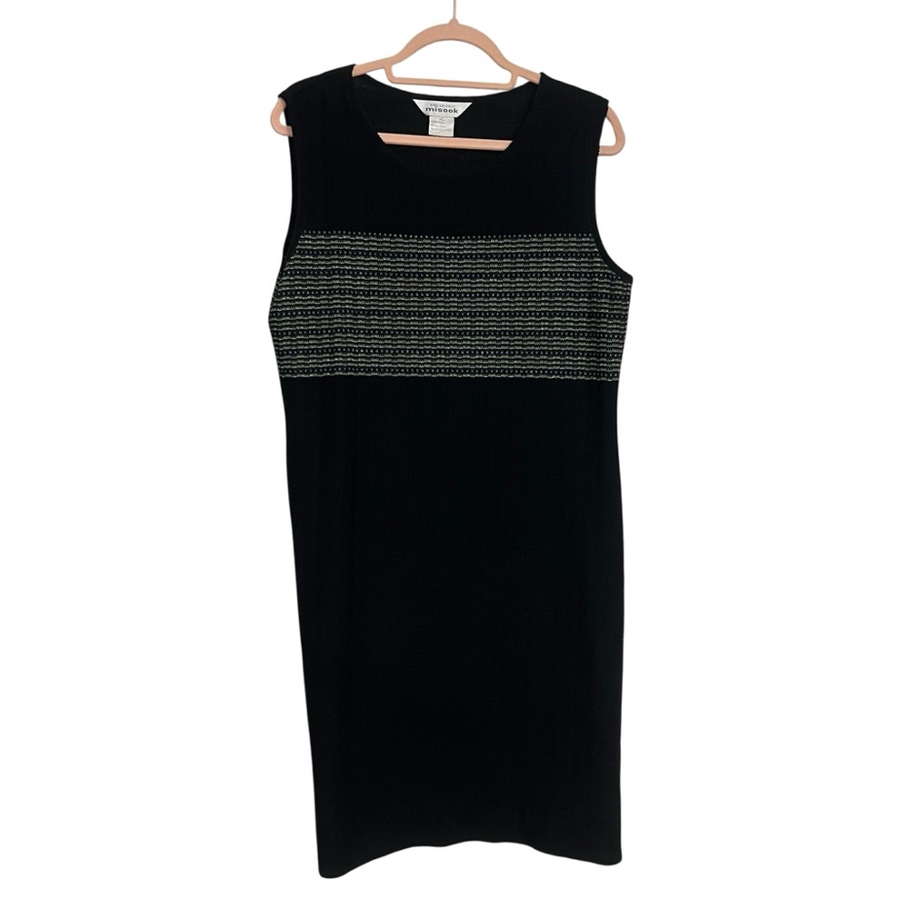 EXCLUSIVELY MISOOK BLACK KNIT SHEATH DRESS KNEE LENGTH STRETCH CLASSIC LBD SZ Lg